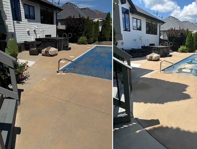 Professional Pool Deck Cleaning and pressure washing concrete in Johnston. Iowa