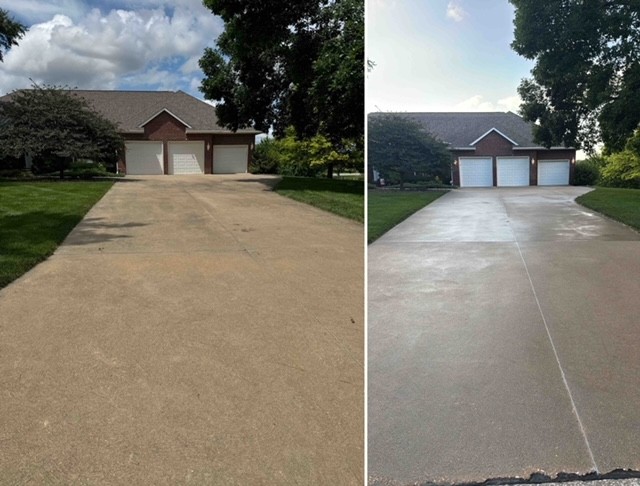 Soft Wash Brick House and deck, Pressure Washing concrete patio, driveway & Exterior Window Cleaning in Waukee, Iowa Thumbnail